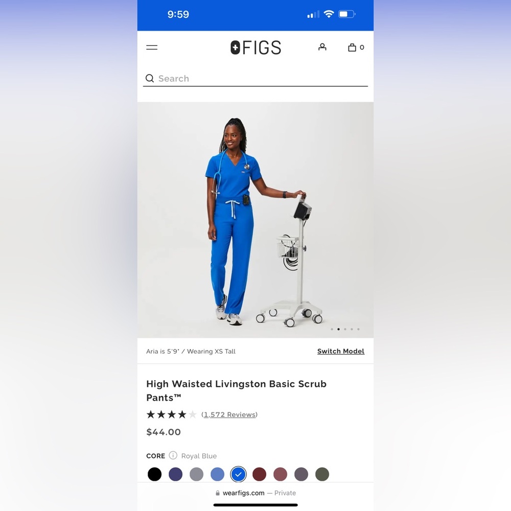 FIGS (SET) Royal Blue Catarina Slim Top XS & High Waisted Livingston Pant S Tall